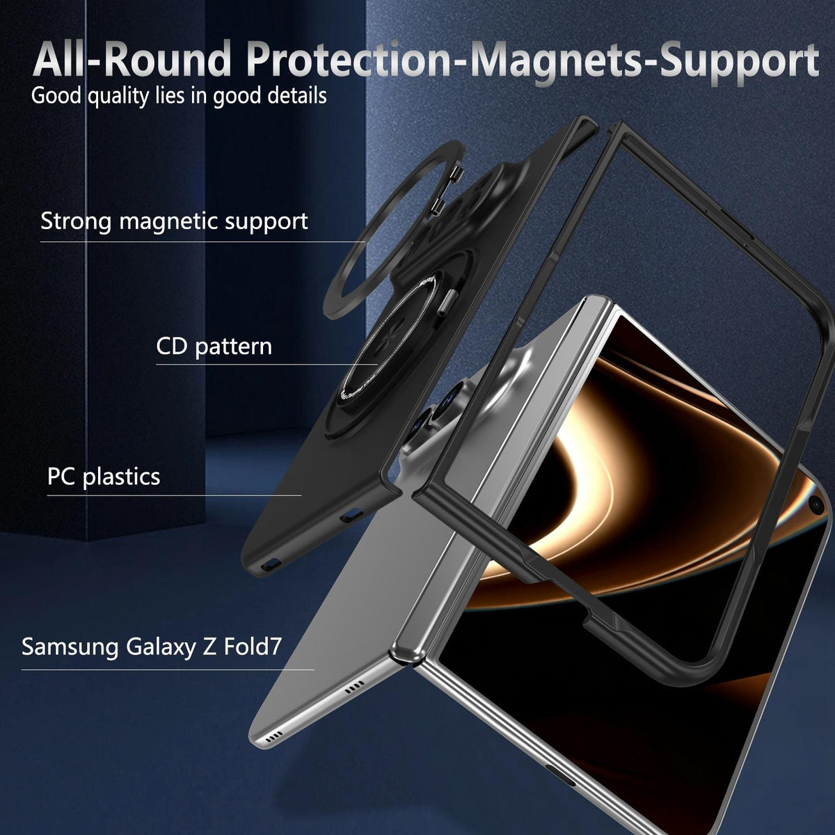 For iPhone Duo Rotation Holder Foldable Magnetic PC Phone Case - Black - EDA010078901C