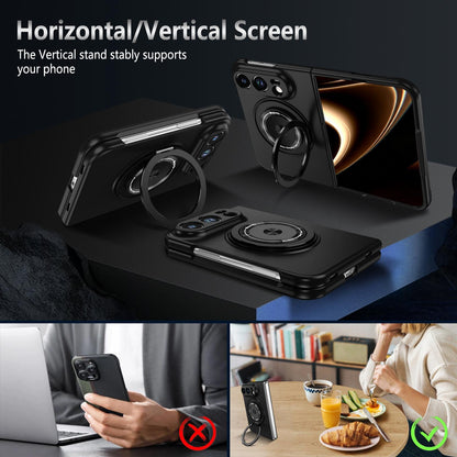 For iPhone Duo Rotation Holder Foldable Magnetic PC Phone Case - Black - EDA010078901C
