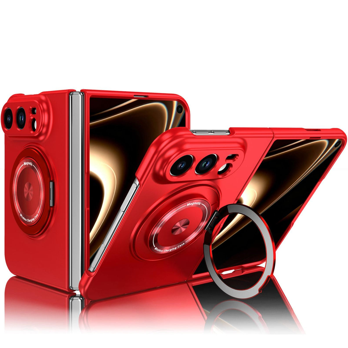 For iPhone Duo Rotation Holder Foldable Magnetic PC Phone Case - Red - EDA010078901D