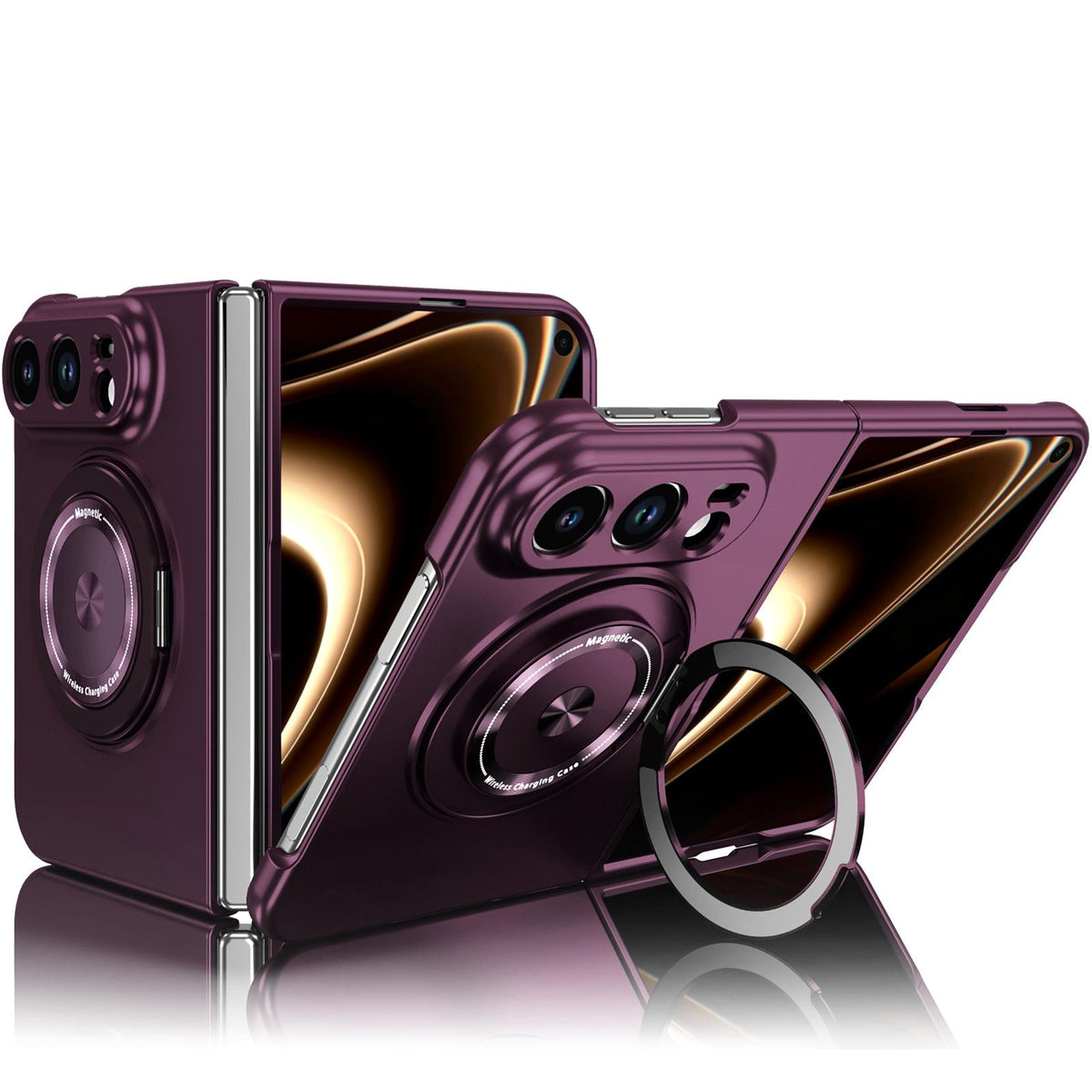 For iPhone Duo Rotation Holder Foldable Magnetic PC Phone Case - Wine Red - EDA010078901E