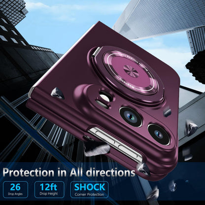 For iPhone Duo Rotation Holder Foldable Magnetic PC Phone Case - Wine Red - EDA010078901E