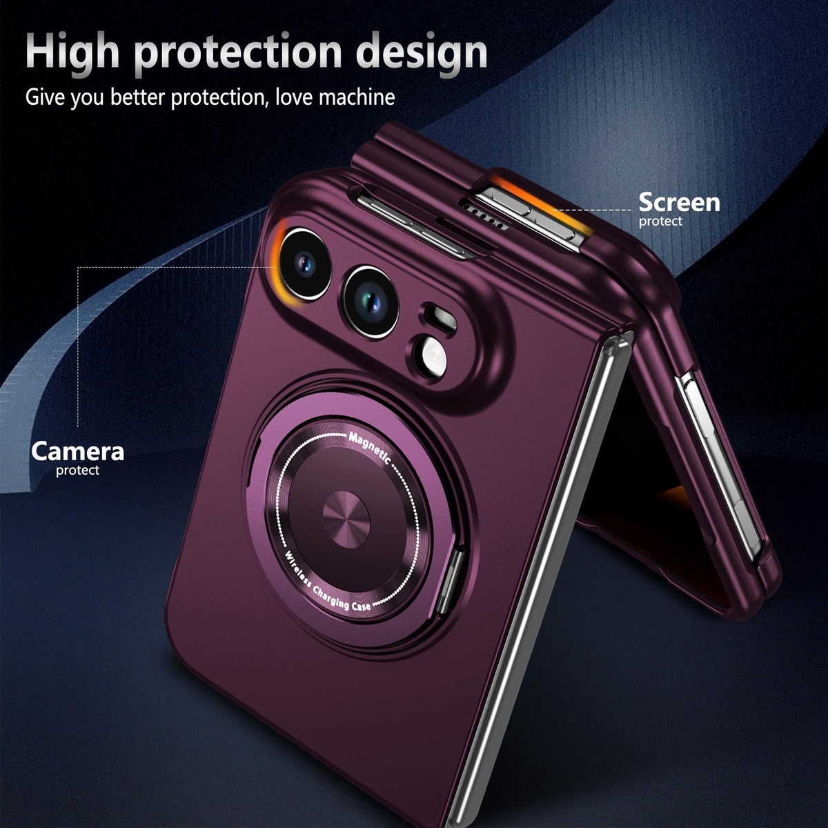 For iPhone Duo Rotation Holder Foldable Magnetic PC Phone Case - Wine Red - EDA010078901E