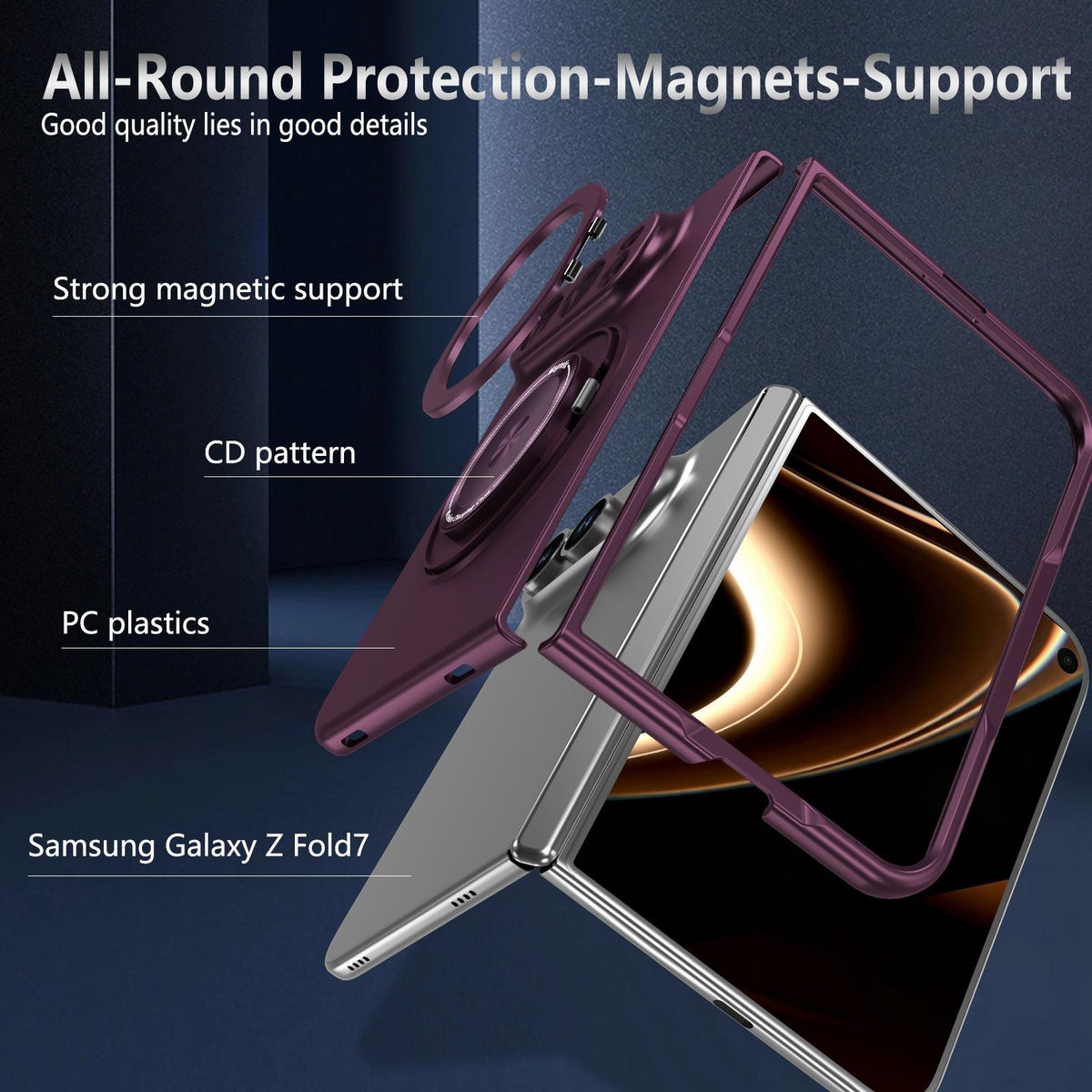 For iPhone Duo Rotation Holder Foldable Magnetic PC Phone Case - Wine Red - EDA010078901E