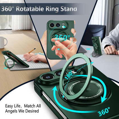 For iPhone Duo Rotation Holder Foldable Magnetic PC Phone Case - Deep Green - EDA010078901F