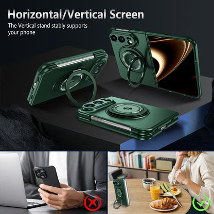 For iPhone Duo Rotation Holder Foldable Magnetic PC Phone Case - Deep Green - EDA010078901F