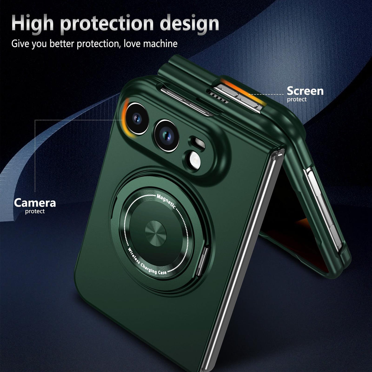 For iPhone Duo Rotation Holder Foldable Magnetic PC Phone Case - Deep Green - EDA010078901F