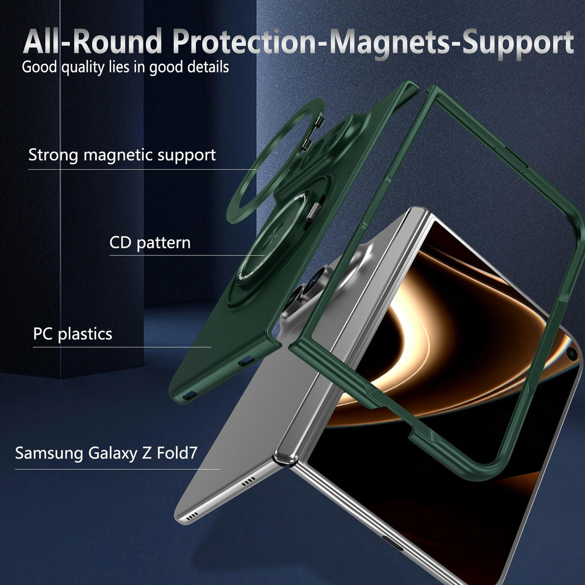 For iPhone Duo Rotation Holder Foldable Magnetic PC Phone Case - Deep Green - EDA010078901F