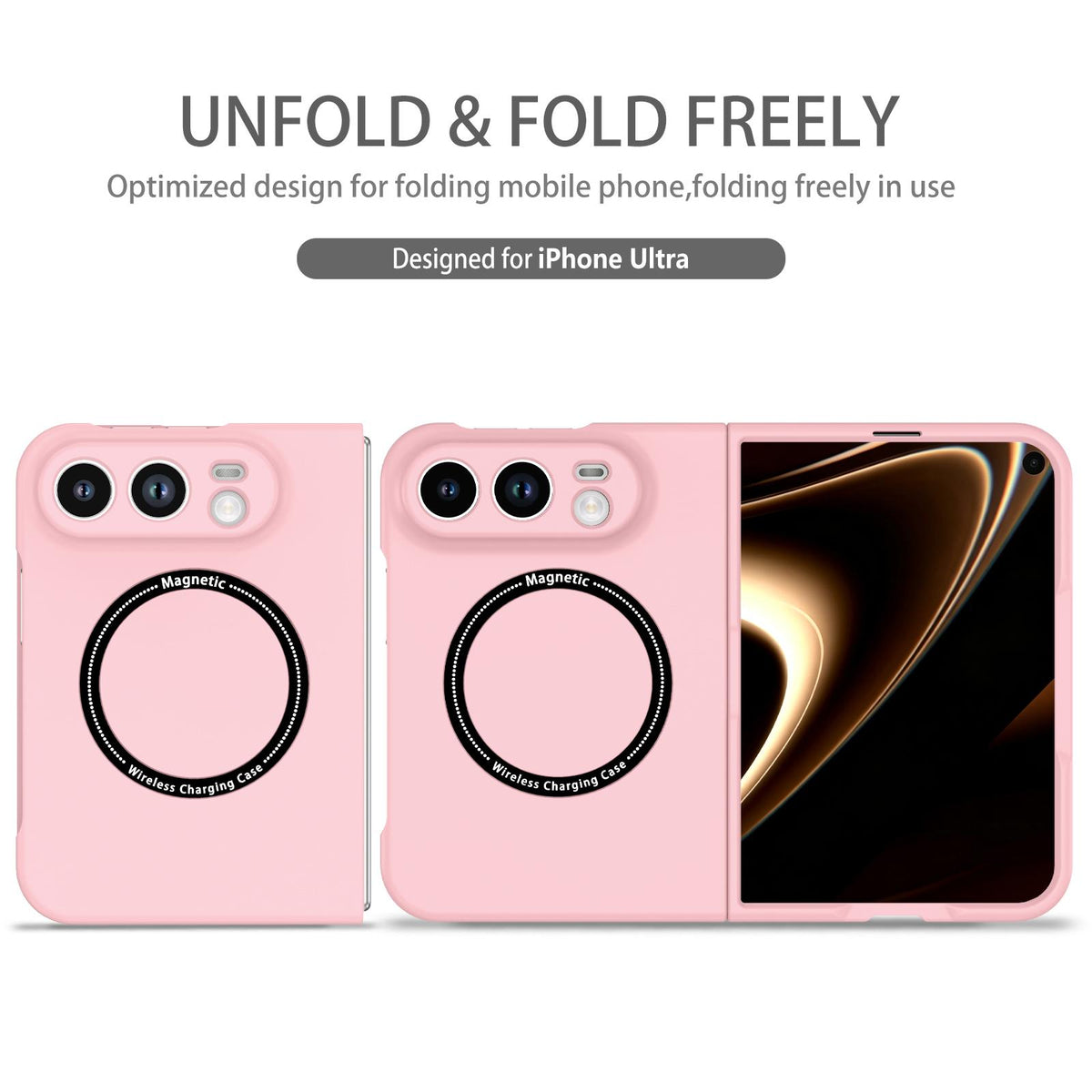 For iPhone Duo Magsafe Magnetic Folding PC Phone Case - Pink - EDA010080901A