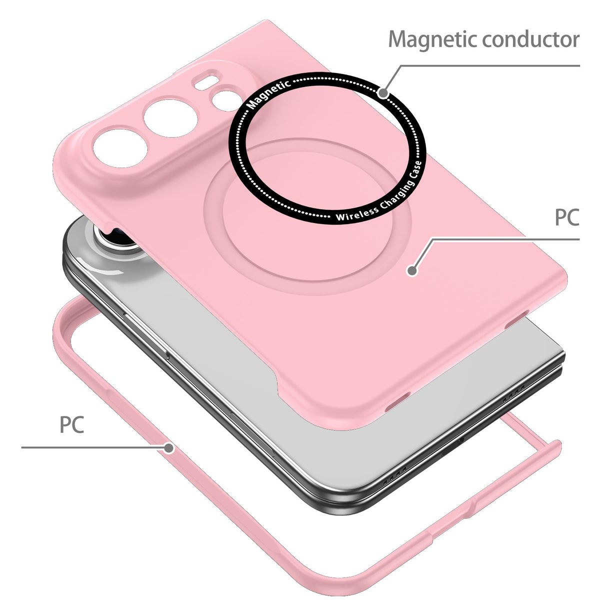 For iPhone Duo Magsafe Magnetic Folding PC Phone Case - Pink - EDA010080901A