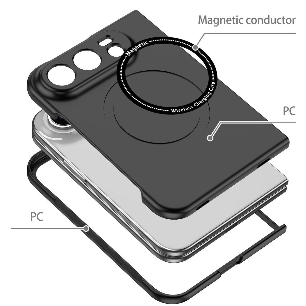 For iPhone Duo Magsafe Magnetic Folding PC Phone Case - Black - EDA010080901B