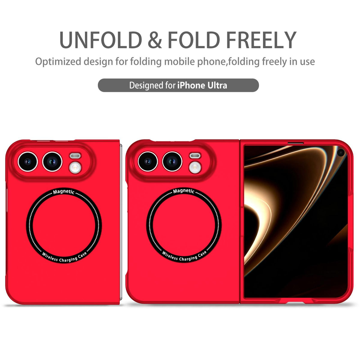 For iPhone Duo Magsafe Magnetic Folding PC Phone Case - Red - EDA010080901C
