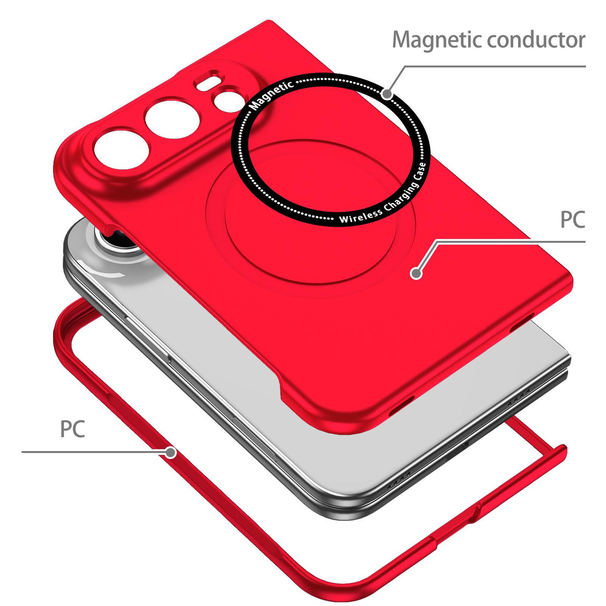 For iPhone Duo Magsafe Magnetic Folding PC Phone Case - Red - EDA010080901C