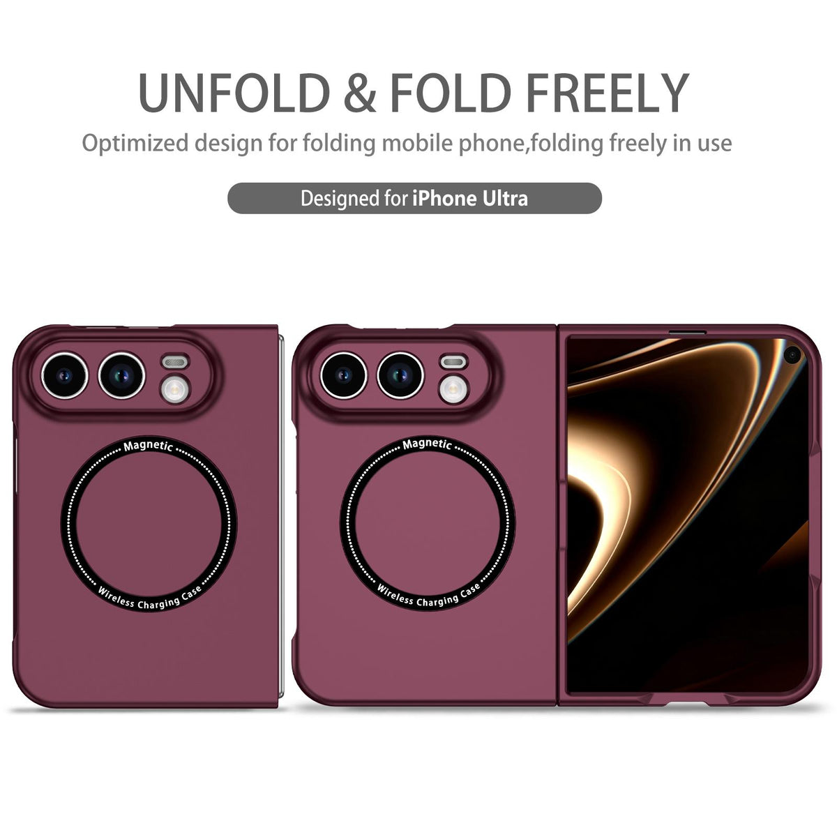 For iPhone Duo Magsafe Magnetic Folding PC Phone Case - Wine Red - EDA010080901D