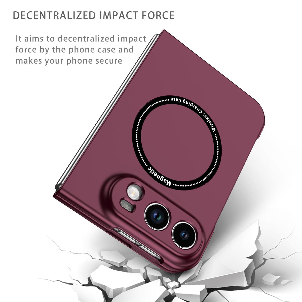 For iPhone Duo Magsafe Magnetic Folding PC Phone Case - Wine Red - EDA010080901D