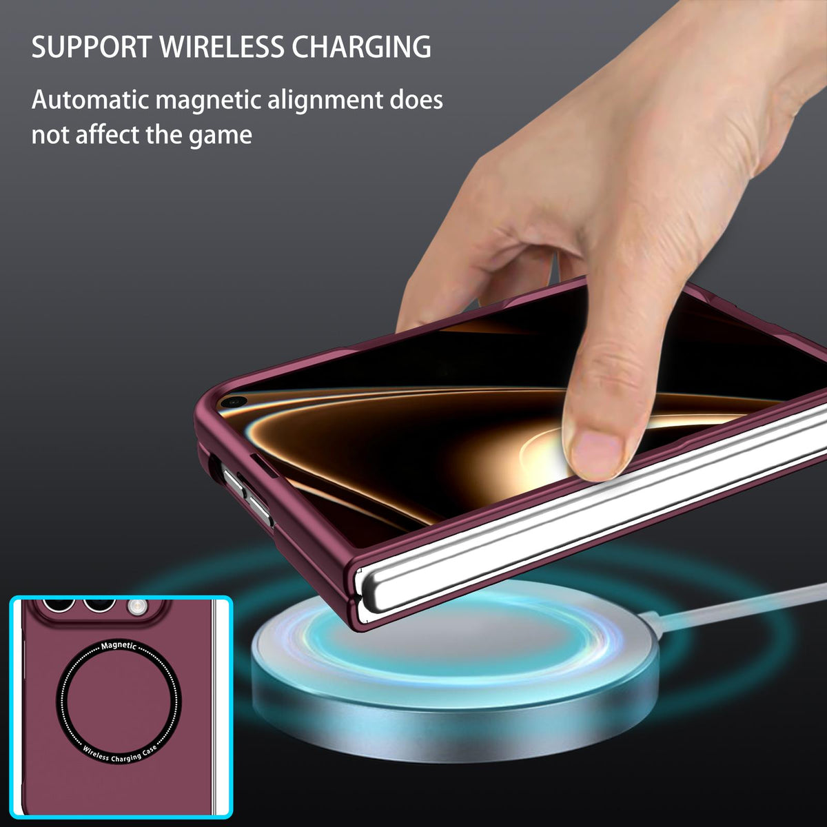 For iPhone Duo Magsafe Magnetic Folding PC Phone Case - Wine Red - EDA010080901D