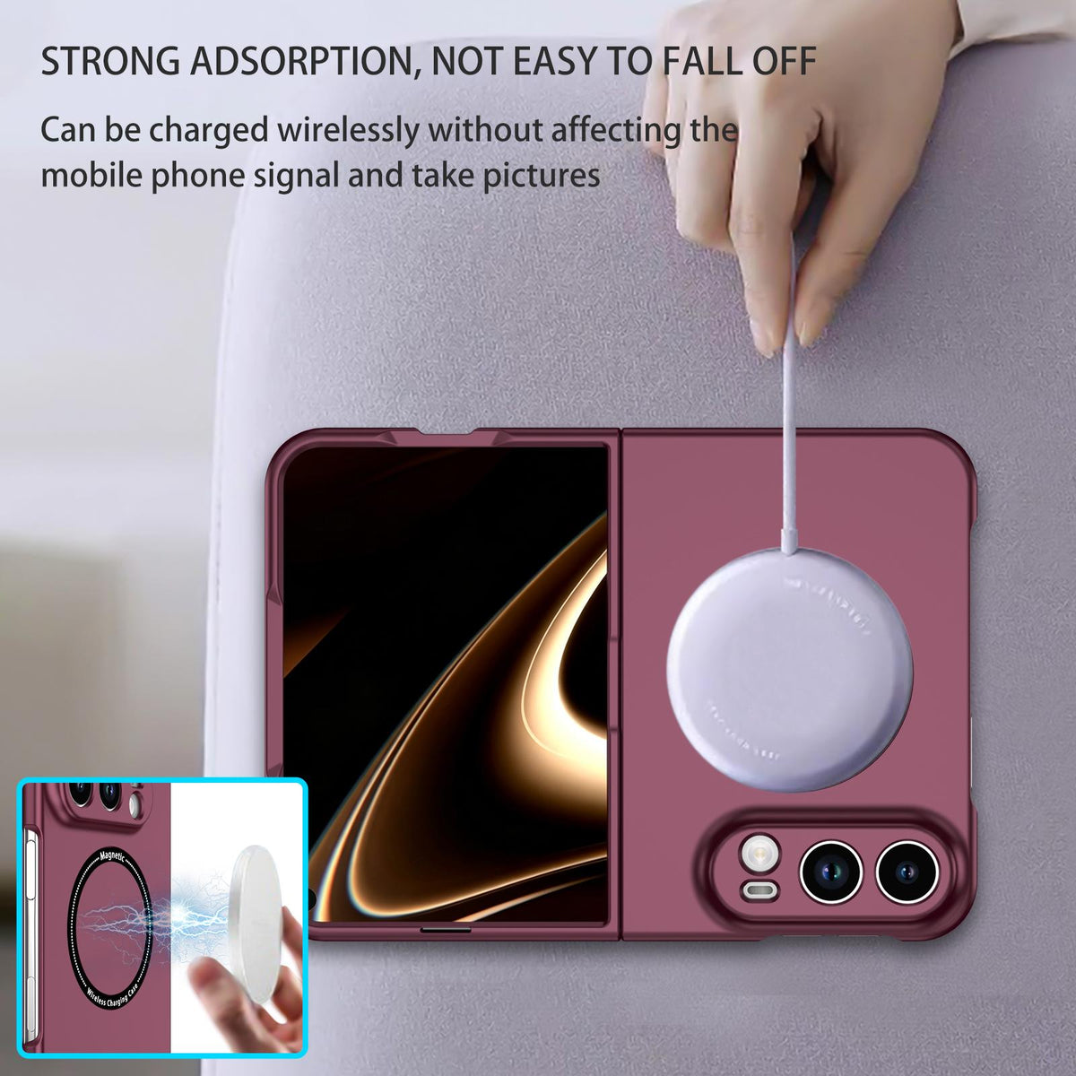 For iPhone Duo Magsafe Magnetic Folding PC Phone Case - Wine Red - EDA010080901D