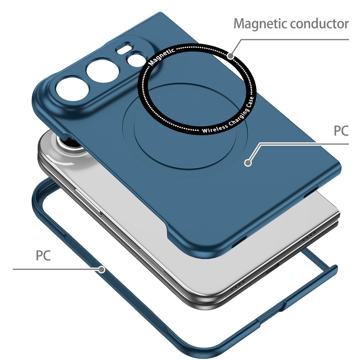 For iPhone Duo Magsafe Magnetic Folding PC Phone Case - Blue - EDA010080901E