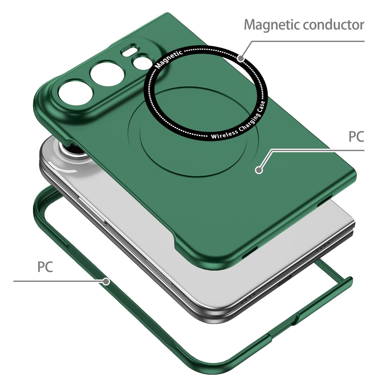 For iPhone Duo Magsafe Magnetic Folding PC Phone Case - Green - EDA010080901F