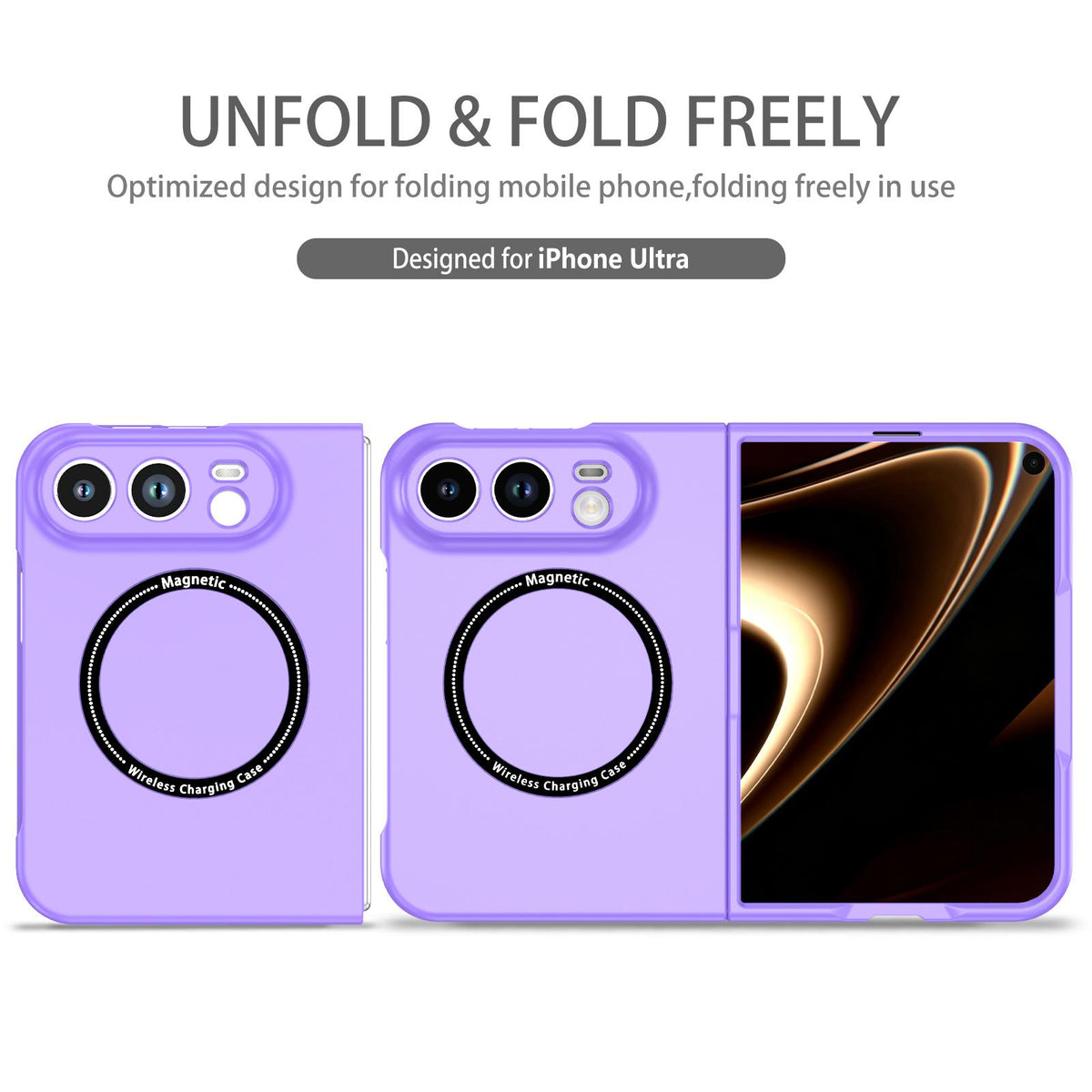 For iPhone Duo Magsafe Magnetic Folding PC Phone Case - Purple - EDA010080901H