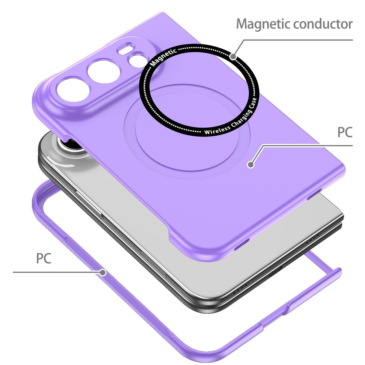 For iPhone Duo Magsafe Magnetic Folding PC Phone Case - Purple - EDA010080901H