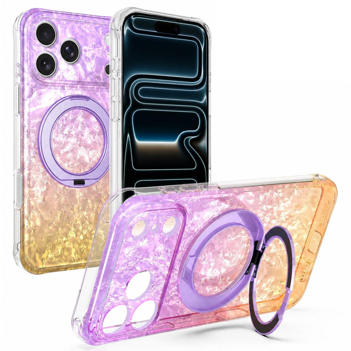 For iPhone 17 Pro Ice Shell 360 Magnetic Holder Phone Case - Purple Gold - EDA010087802A
