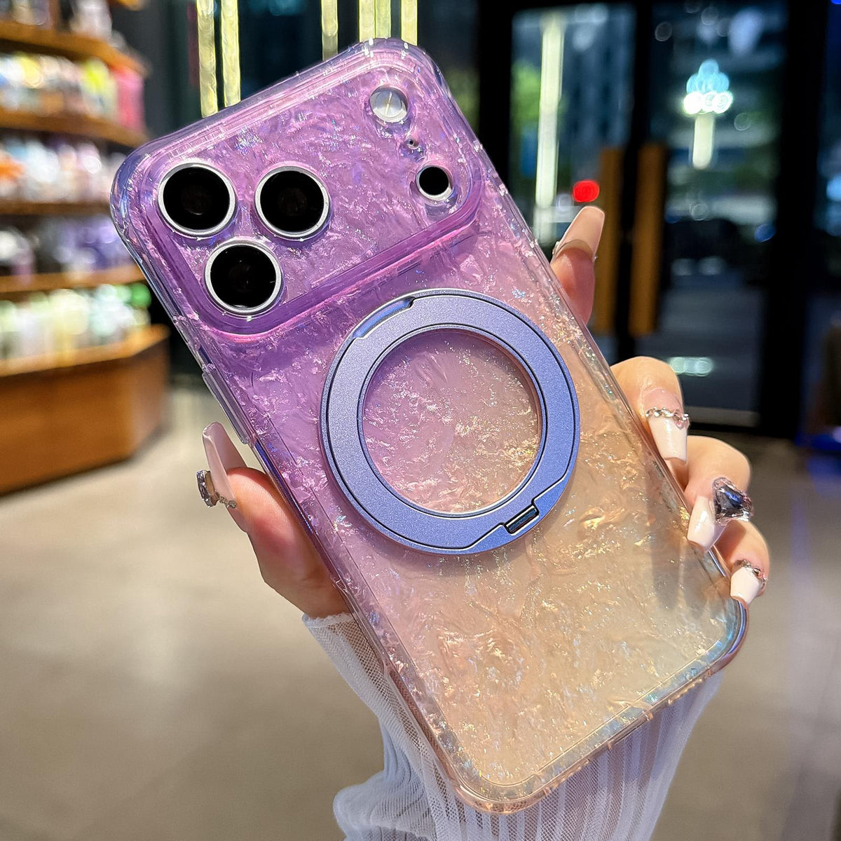 For iPhone 17 Pro Ice Shell 360 Magnetic Holder Phone Case - Purple Gold - EDA010087802A