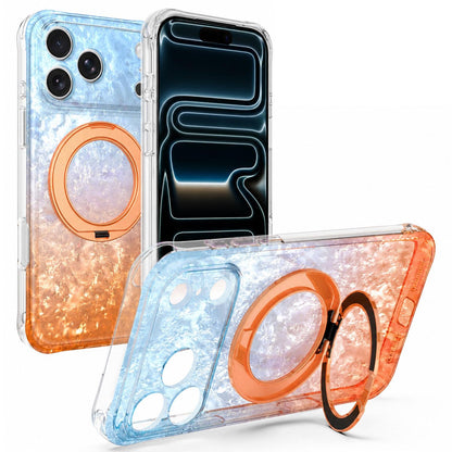 For iPhone 17 Pro Ice Shell 360 Magnetic Holder Phone Case - Blue Orange - EDA010087802B