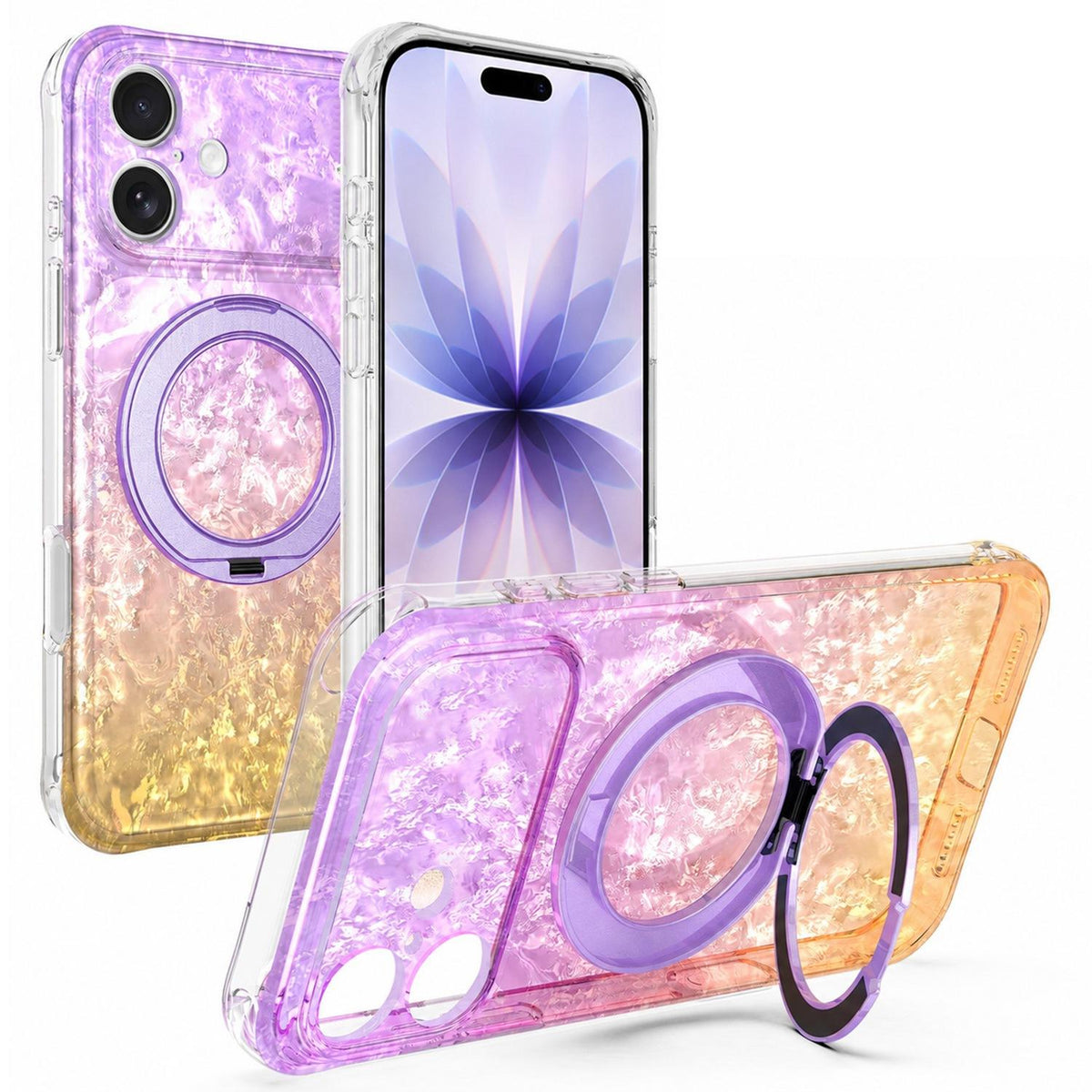 For iPhone 17 Ice Shell 360 Magnetic Holder Phone Case - Purple Gold - EDA010087803A