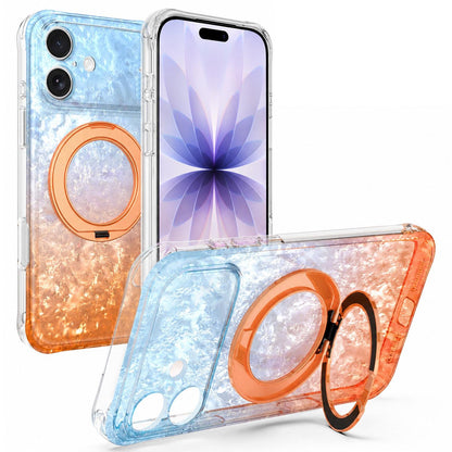 For iPhone 17 Ice Shell 360 Magnetic Holder Phone Case - Blue Orange - EDA010087803B