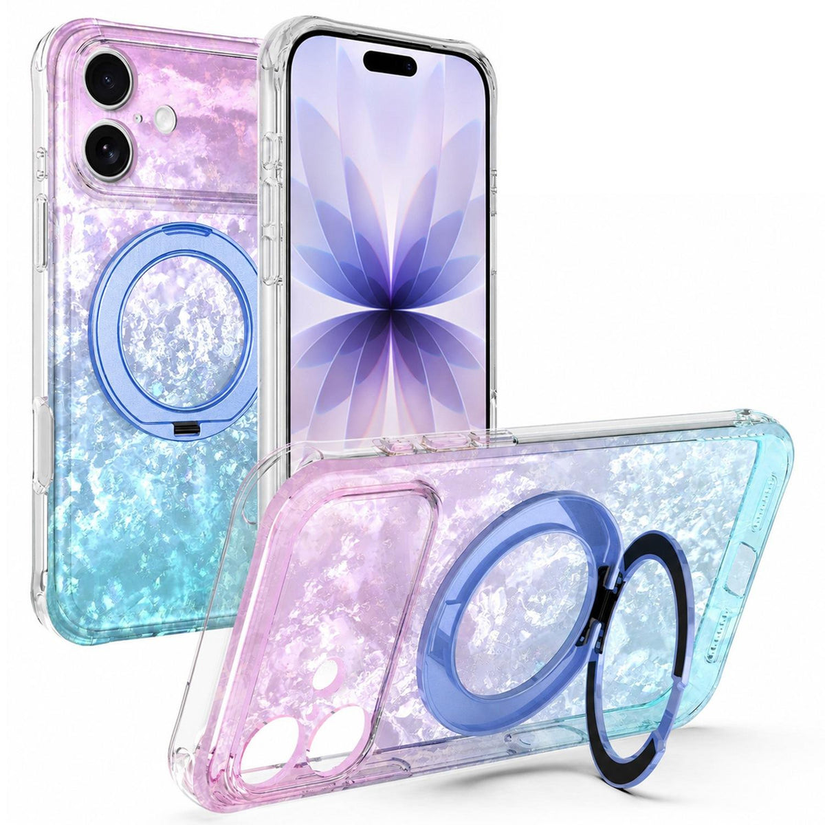 For iPhone 17 Ice Shell 360 Magnetic Holder Phone Case - Blue Purple - EDA010087803D