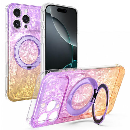 For iPhone 16 Pro Max Ice Shell 360 Magnetic Holder Phone Case - Purple Gold - EDA010087804A