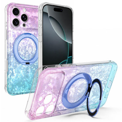 For iPhone 16 Pro Max Ice Shell 360 Magnetic Holder Phone Case - Blue Purple - EDA010087804D