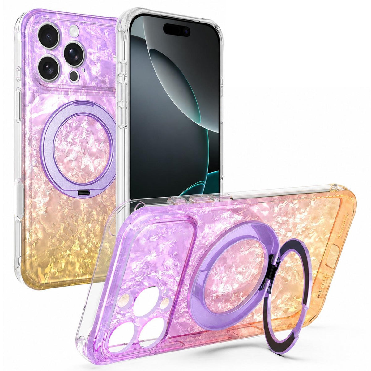 For iPhone 16 Pro Ice Shell 360 Magnetic Holder Phone Case - Purple Gold - EDA010087805A