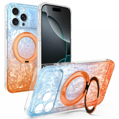 For iPhone 16 Pro Ice Shell 360 Magnetic Holder Phone Case - Blue Orange - EDA010087805B
