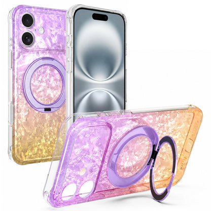 For iPhone 16 Ice Shell 360 Magnetic Holder Phone Case - Purple Gold - EDA010087806A