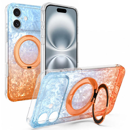 For iPhone 16 Ice Shell 360 Magnetic Holder Phone Case - Blue Orange - EDA010087806B
