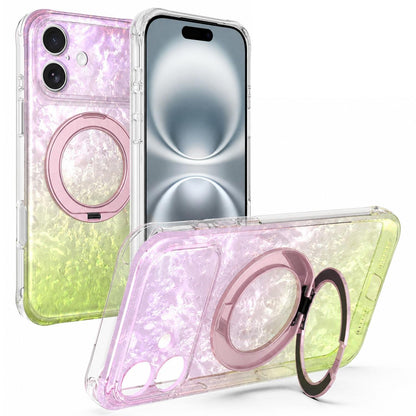 For iPhone 16 Ice Shell 360 Magnetic Holder Phone Case - Pink Lemon - EDA010087806C