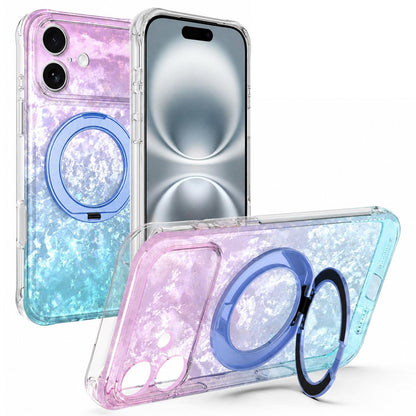 For iPhone 16 Ice Shell 360 Magnetic Holder Phone Case - Blue Purple - EDA010087806D