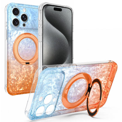 For iPhone 15 Pro Max Ice Shell 360 Magnetic Holder Phone Case - Blue Orange - EDA010087807B