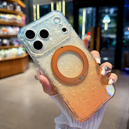 For iPhone 15 Pro Max Ice Shell 360 Magnetic Holder Phone Case - Blue Orange - EDA010087807B