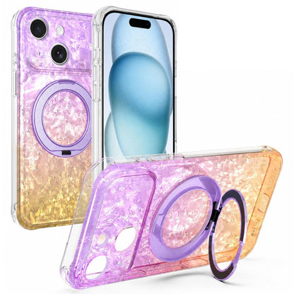 For iPhone 15 Ice Shell 360 Magnetic Holder Phone Case - Purple Gold - EDA010087809A