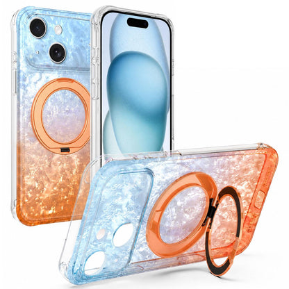 For iPhone 15 Ice Shell 360 Magnetic Holder Phone Case - Blue Orange - EDA010087809B