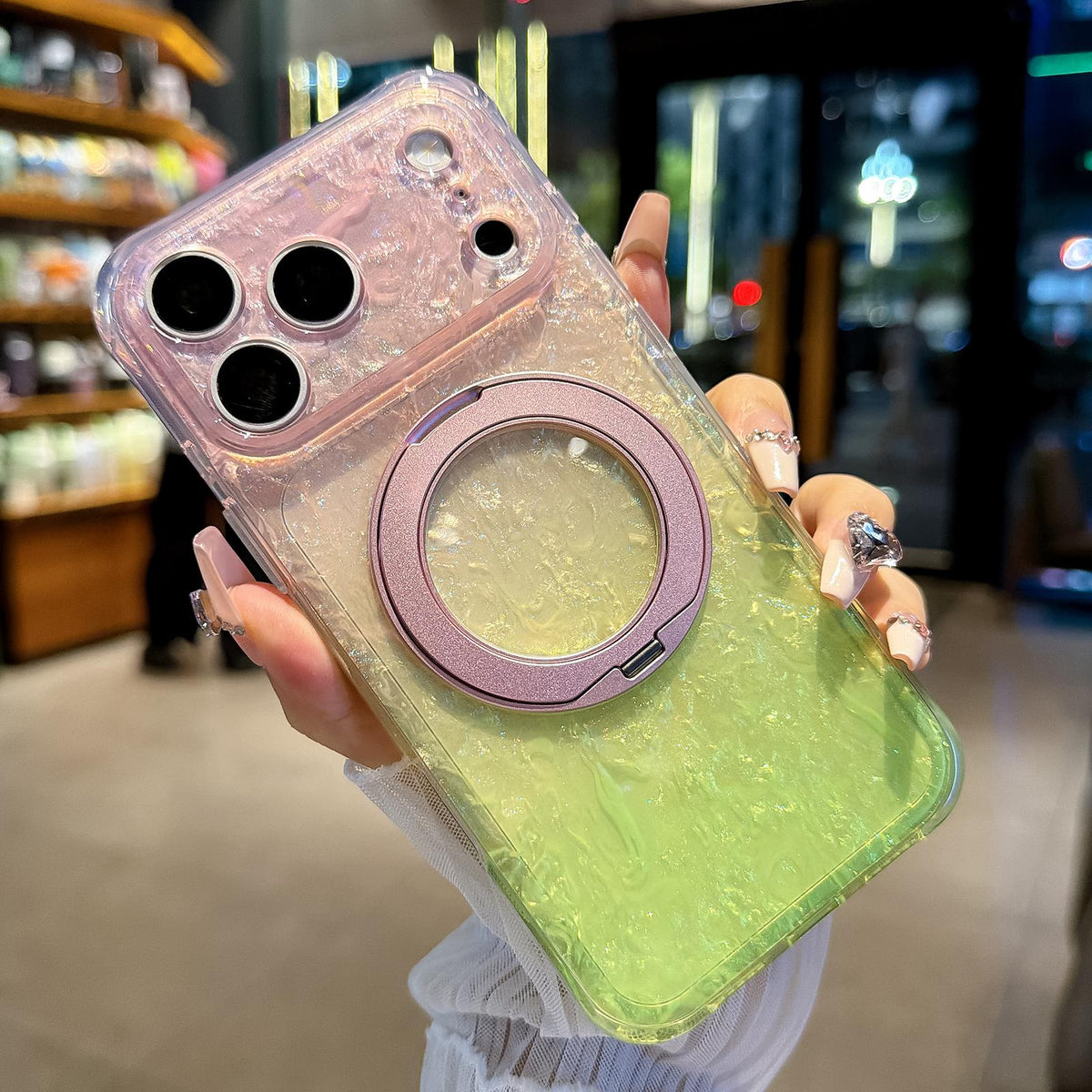 For iPhone 15 Ice Shell 360 Magnetic Holder Phone Case - Pink Lemon - EDA010087809C
