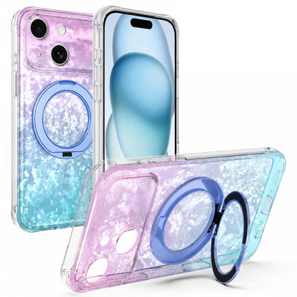 For iPhone 15 Ice Shell 360 Magnetic Holder Phone Case - Blue Purple - EDA010087809D