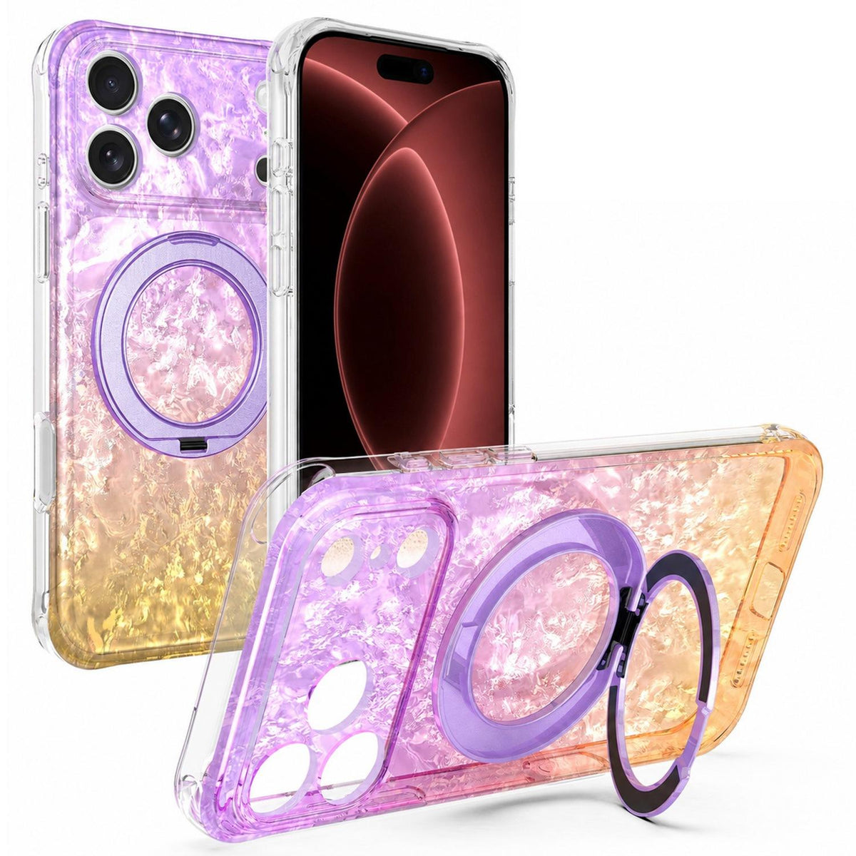 For iPhone 18 Pro Max Ice Shell 360 Magnetic Holder Phone Case - Purple Gold - EDA010087811A