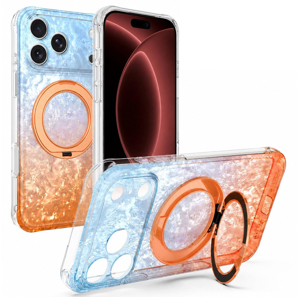 For iPhone 18 Pro Max Ice Shell 360 Magnetic Holder Phone Case - Blue Orange - EDA010087811B