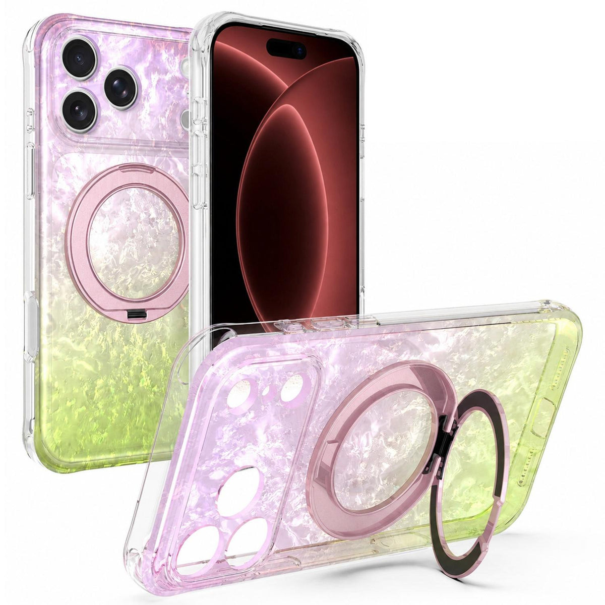 For iPhone 18 Pro Max Ice Shell 360 Magnetic Holder Phone Case - Pink Lemon - EDA010087811C