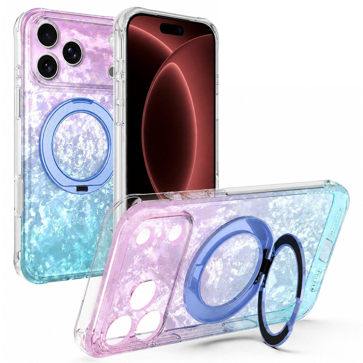 For iPhone 18 Pro Max Ice Shell 360 Magnetic Holder Phone Case - Blue Purple - EDA010087811D