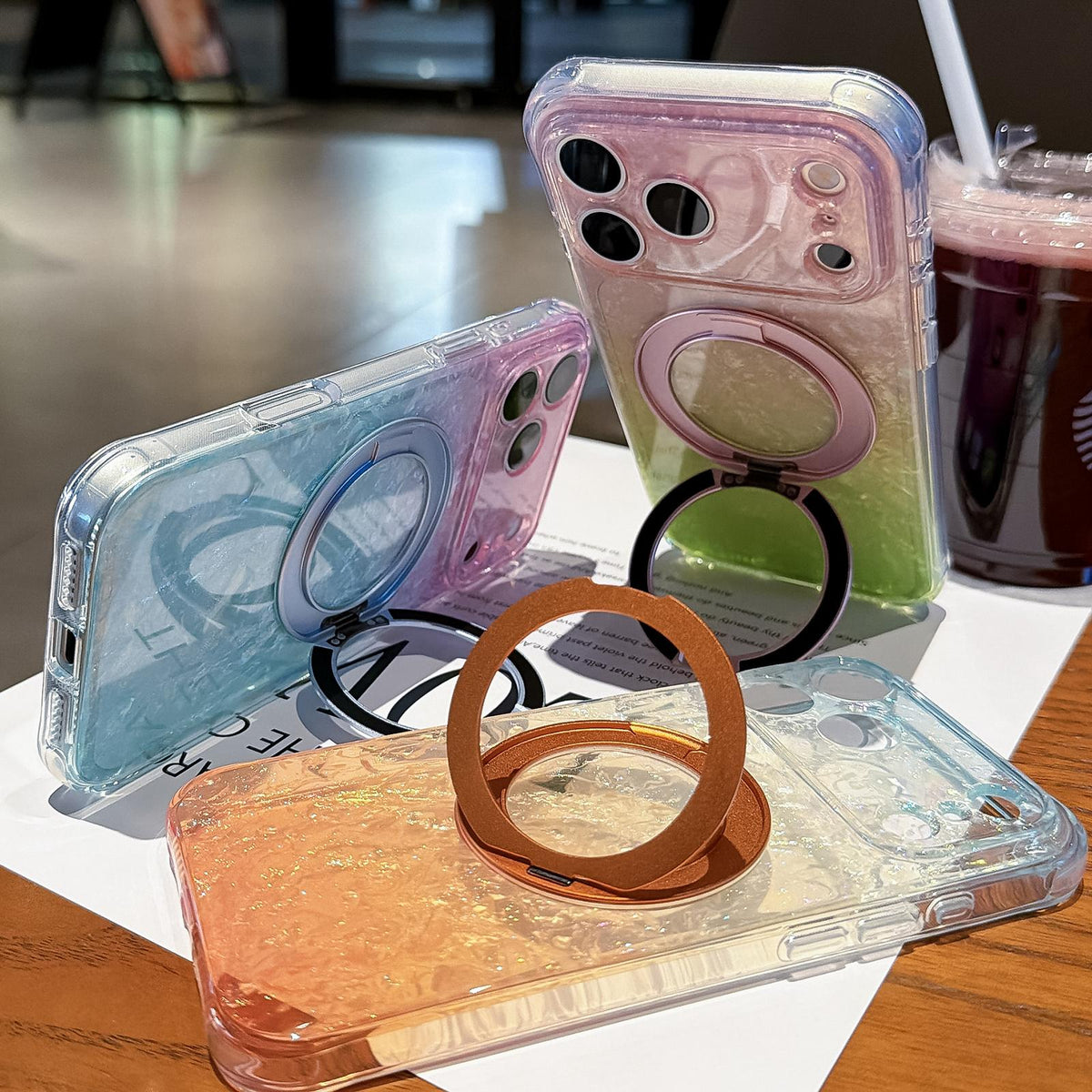 For iPhone 18 Pro Max Ice Shell 360 Magnetic Holder Phone Case - Purple Gold - EDA010087811A