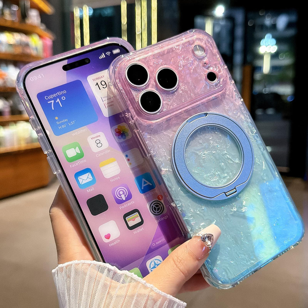 For iPhone 17 Pro Max Ice Shell 360 Magnetic Holder Phone Case - Blue Purple - EDA010087801D